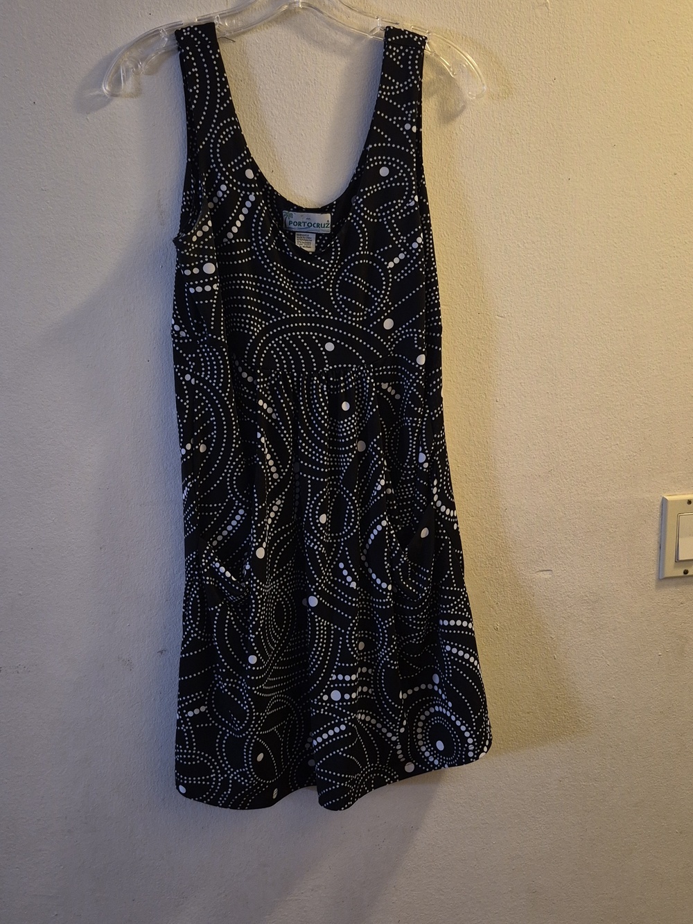 Porto Cruz Black & White Printed Mini Tank Dress